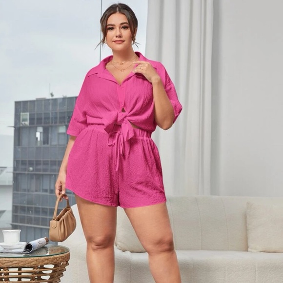 2 piece coord set shorts & button up short sleeve top textured boho white - Picture 8 of 10